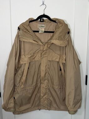 Vintage LL Bean Rain Jacket Coat Men Large Regular Outdoor Camp Hike Hood Pocket